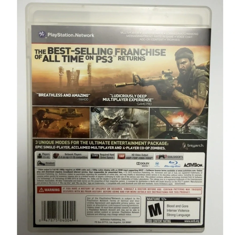 Call of‎ Duty Black Ops (Sony PlayStation 3, 2010) PS3 CIB Case Disc Insert